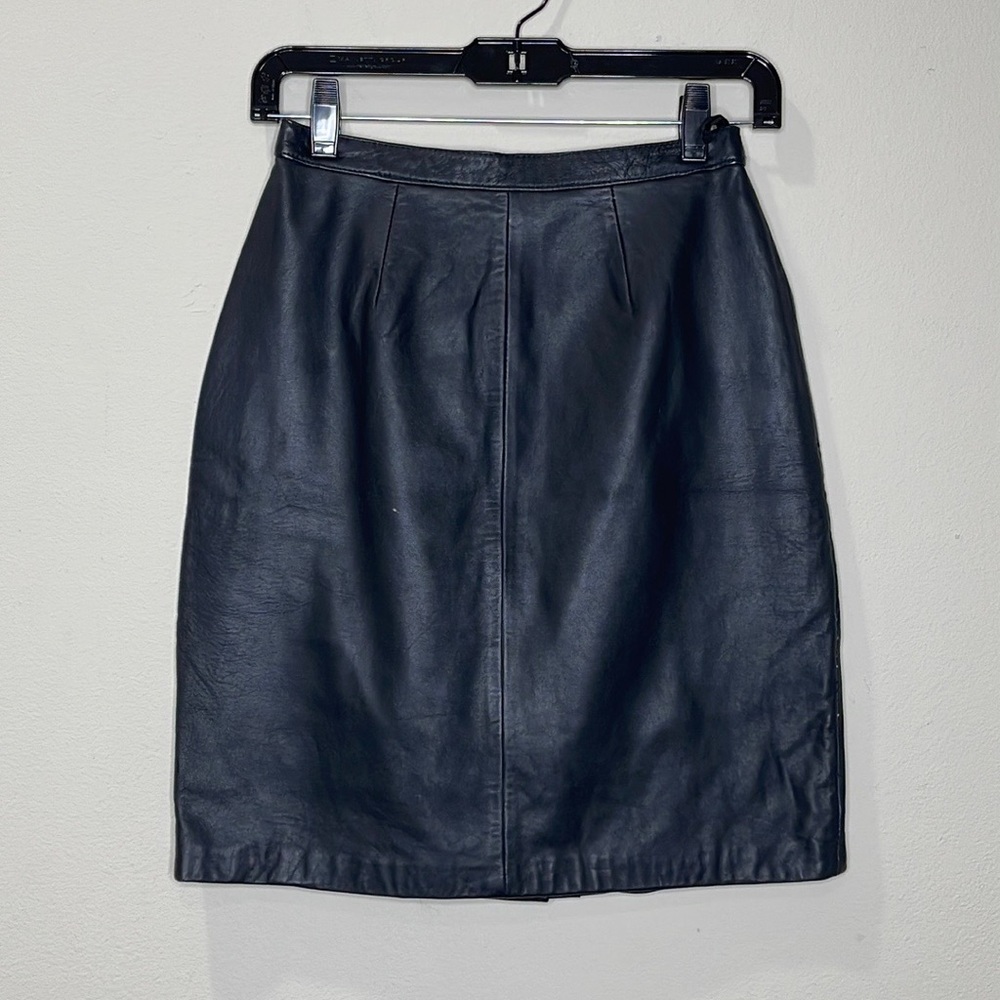 Vintage MT Morgan Taylor Studio Black Leather Mini Skirt 1980s